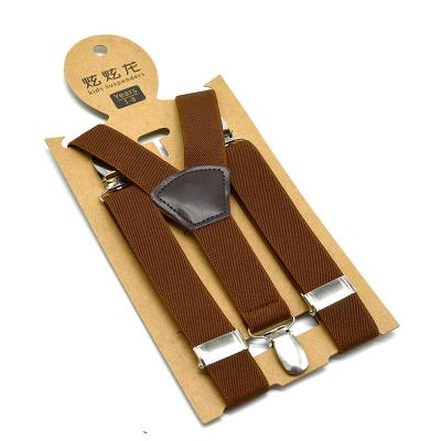 China Polyester Brown Suspenders Kids Strap Polyester PU Material Resistant Solid Pattern Design Multi Colors to Choose Pants Accessories for sale