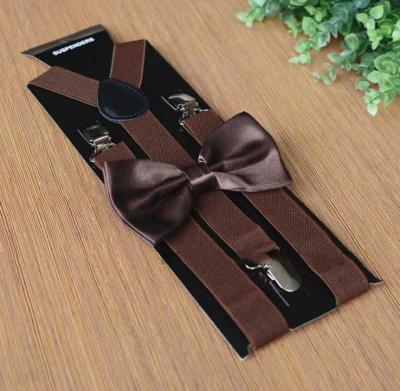 China Polyester Cheap suspenders bow tie set adult suspenders 2.5 cm width 120 cm length 3clips solid many colors choose brace for sale