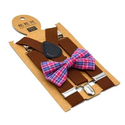 China Polyester Suspenders bow tie set adjustment length high elasticity suspenders for boys girls suggest 80-150cm height support customized for sale