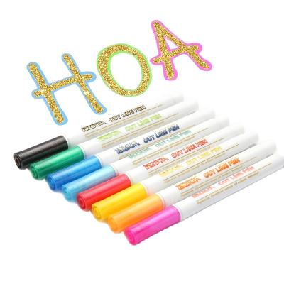 China Vivid Glitter Markers Self-contour Color Set Metallic Markers Pens 12 Colors Set Dual Line Pens for sale