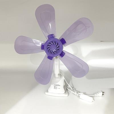China Modern Purple Flexible Custom Portable Wall Mount Mini Fan 220v 5 Blades Hotel HS Clip Oscillating Fan for sale