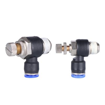 China Blue Industry SL Series L Shape Pneumatic Air Speed Controller Throttle Valve Airline Hose Pusher Fitting for sale