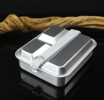 China Portable Army 3 Compartments Gas Cooker Military Aluminum Metal Foil Food Container Outdoor Camping Cooking Lunch Box With Lid for sale