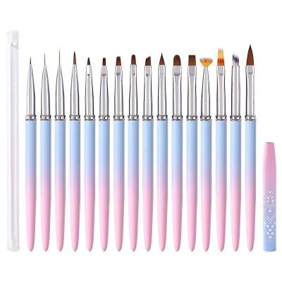 China NAIL 15pcs Gradient Nail Brush Gel Brush For Manicure Acrylic Gel Extension Pen Nail Polish Painting Drawing Liner Metal Nail Brush for sale