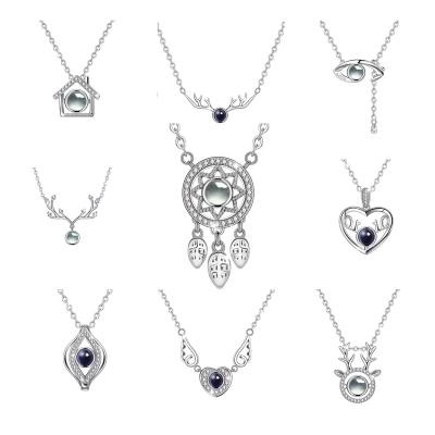 China FASHIONABLE I Love You Memory 100 Languages Romantic Projection Love Pendant Necklace for sale