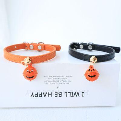 China New Amazon Simple Design Padded Luxury Halloween Pet Adjustable Collars With Pumpkin Bell Pendant for sale