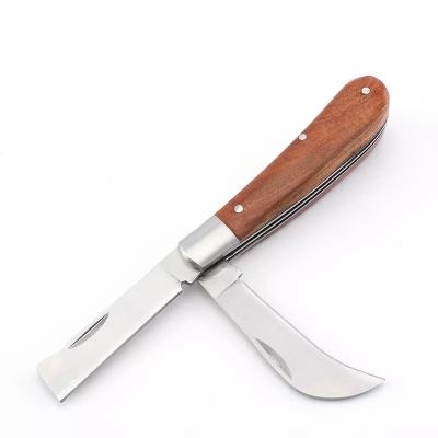 China Non-Changeable Hot Selling High Quality Folding Pocket Camping Grafting Wooden Handle Knife for outdoor for sale