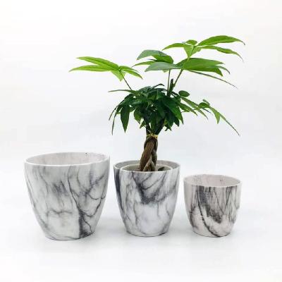 China Eco-friendly Pe Coated Marble Plant Pot Home Decoration Wide Round à venda