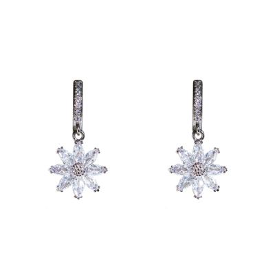 China Cute AOSHAN factory Fashionable elegant and luxurious design zircon flower copper earrings sun flower jewellery woman for sale
