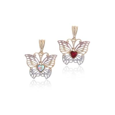 China Environmental Friendly 18K Gold Hip Hop Jewelry Tricolor Mariposa Pendants 3D Butterfly Necklace Pendant For Girl Women for sale