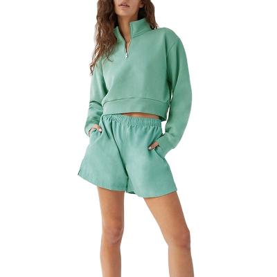 China Front 1/4 Sleeve Cotton Crop Anti-Wrinkle Oversized Fitness Pullover Cheap Zipper Long Top Cropped Sweatshirt For Women for sale