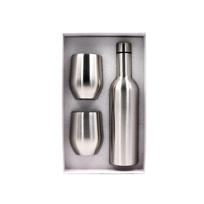 China Amazon Sales 750ML Stainless Steel Wall Vacuum Double Wine Cups and PORTABLE Hot Wine Bottles Set Wine Gift Set for sale