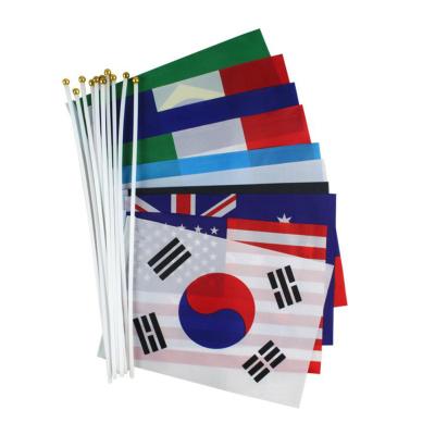 China Bright Color All Soccer World Flags Stick Country Mini Hand Flag Waving Polyester Cup Hand Advertising Sports Hand Holding Flags for sale