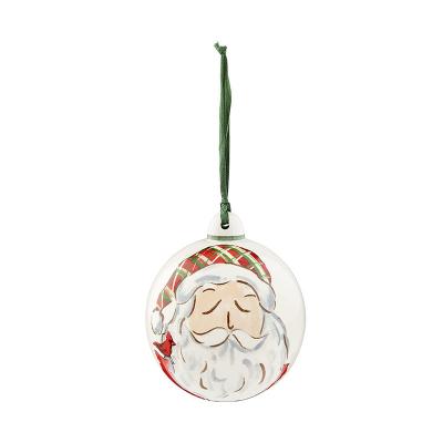 China Ceramic Ball Ornament Xmas Christmas Ball Ornament Santa With Bird Porcelain Ball Hanging Decoration For Christmas for sale