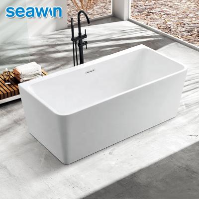 China SeaWin White Fiberglass Rectangular Freestanding Bathtub Modern Banheira Freestanding Bathtub for sale