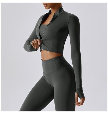 China Breathable Zipper Sports Tops For Women Long Sleeve Gym With Thumb Hole Stretchy Outdoor Running Quick Dry Sports Coat Sports Workout Top for sale
