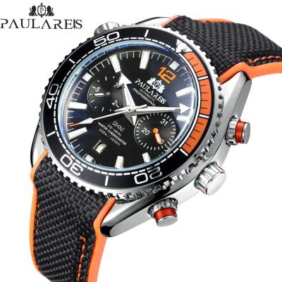 China James Bond 007 automatic mechanical rubber style canvas full calendar Paulareis new men's watch multi-function self-wind date month for sale