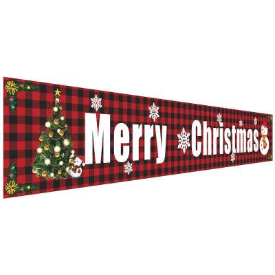 China Christmas Ornament Factory Price Merry Christmas Decorations Plaid Christmas Ornament Red Black Banner for sale