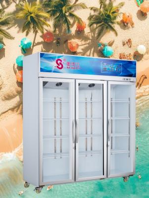 China Congelador de exhibición de 3 puertas refrigerado por aire 1005L Bebidas Congelador de puertas de vidrio vertical en venta