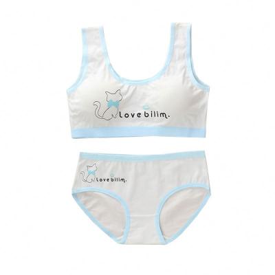 China Girl Customized Logo Girls Underwear Teenage Cotton Breathable Bra And Panty Set for sale