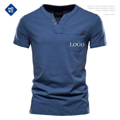 China Other Wholesale Custom Canvas V-neck Pocket Plain Front T-shirt Cotton Casual T-shirt For Men New Style for sale