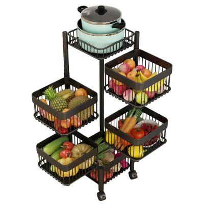 China Kitchen Stainless Steel Fruit Storage Basket Sustainable Rotating Removable Vegetable Cart for sale