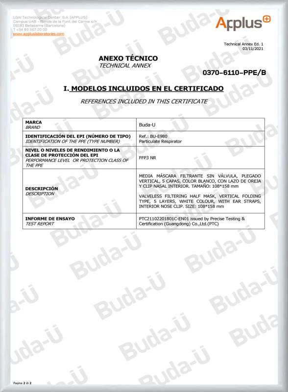 CE 0370 Module B Certificate - 2 of 2, FFP3 Face Mask - PURIFA Medical Production Co.,Ltd