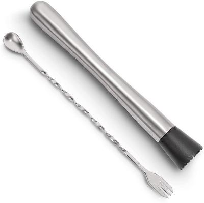 China Wholesale Disposable 2 Pieces Bar Set Tools Spiral Mixing Stick Ice Breaking Stick Crusher Stainless Steel Handle Along for sale