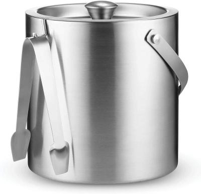 China Wholesale Disposable Bar Tools 1300ml Ice Bucket Stainless Steel Bucket With Cover Wine Champagne Insulated Ice Bucket And Tongs Beer for sale