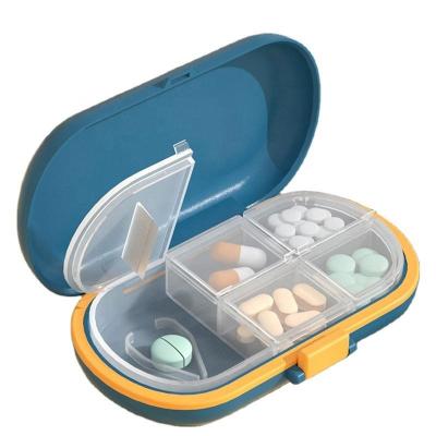 China Small Travel Pill Cutter Moisture Proof Pill Box for Pocket Purse Pill Splitter With 4 Compartments Pill Organizer for sale