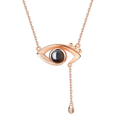 China Fashion Jewelry Accessories Womens 100 Languages I Love You Angel Eye Tears 316L Stainless Steel Projection Pendant Necklace for sale