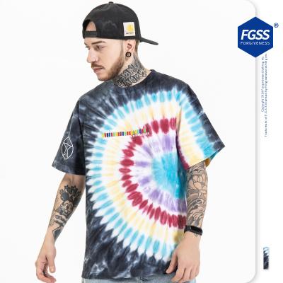 China Viable Wholesale Just Do High Quality Hip Hop Tie Dye Loose Letter Printed Mens T-Shirt With Round Collar And Short Sleeves For Men for sale