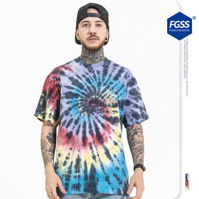 China Wholesale High Quality Viable Tie Dye 210gsm COTTON Collar Sleeve Creative Printing Loose Round Short T-Shirt For Men for sale