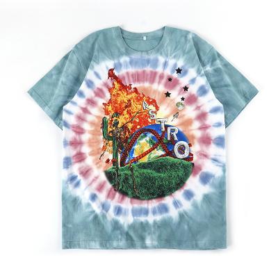 China NEW STYLE cotton sleeve short sleeve T-shirt men's loose 100% round collar fashion brand tie-dye print casual clothes for men for sale