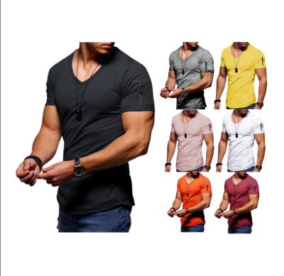China 2021 Anti-Shrink Big & Tall Logo Summer Men's V-Neck Plain Black Screen Printing Stylish T-Shirt Custom Made PLUS SIZE for sale