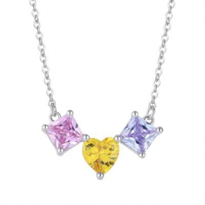 China YASVITTI 925 Sterling Silver Multicolored Heart-Shaped Zirconia Pendant Necklace Rhodium Plated Jewelry Wholesale for sale