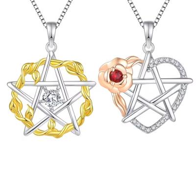 China YASVITTI 925 Sterling Silver Pentagram Star Heart Pendant Necklace Set Cubic Zirconia and Rose Gold Plated Wholesale for sale