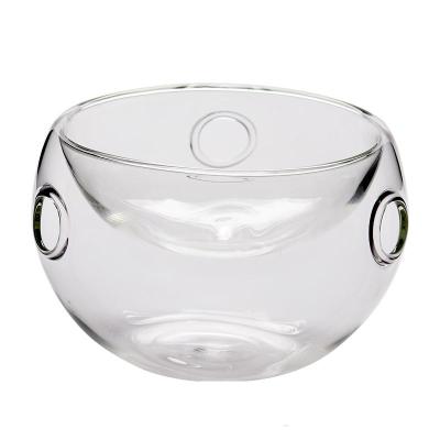 China Double Layer Smoking Salad Tableware High Borosilicate Glass Dry Ice Tableware Viable Creative Artistic Vegetable Dry Ice Smoking Salad for sale