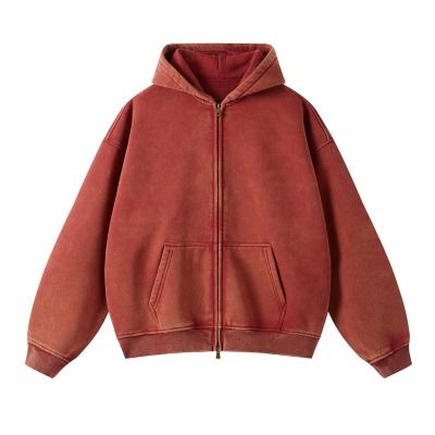 China Breathable Custom Men Hoodie Regular Fit 100% Cotton Full Zip Up Street Pigment Wash French Terry Zipper Hoodies Unisex for sale