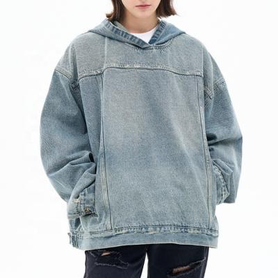 China Breathable 2024 New Fashion Customize Heavyweight Loose Casual Denim Jacket Street Wear Pullover Denim Hoodie form men for sale