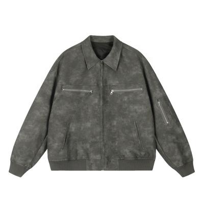 China Reversible Men Business Leather Jackets Vintage Embroidery PU Coat Zipper Puller Pockets Cotton Cuff Cotton Padded Leather Jacket for sale