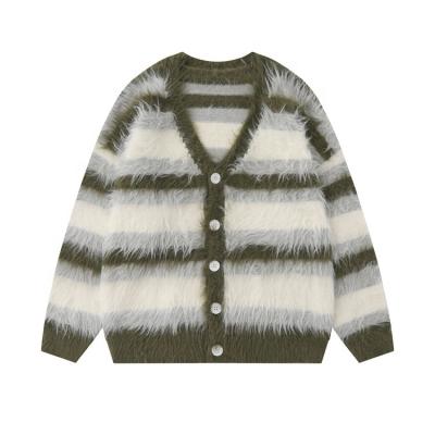 China Breathable High End Customize Women Mohair Sweater Jacket Fashion Casual Ladies Button Up Knitting Rainbow Cardigan Sweater For Women for sale