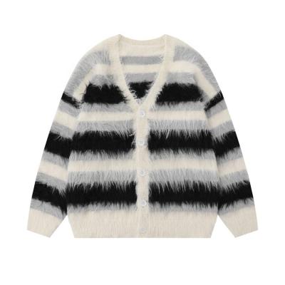 China Breathable High End Customize Women Mohair Sweater Jacket Fashion Casual Ladies Button Up Knitting Rainbow Cardigan Sweater For Women for sale