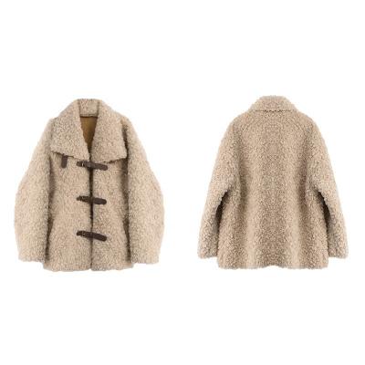 China Breathable Oversize Women Mock Neck Wool Heavyweight High Quality Chamois Lining Elegant Ladies Wool Cardigan Jacket Khaki for sale