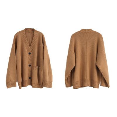 China Breathable V Neck Ladies Knitted Cardigan Plain Color Casual Elegant Customize Embroidery Brown Long Sleeve Sweater Sweatshirts For Women for sale