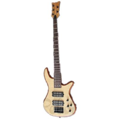 China High Quality Weifang Rebon 5 Mahogany String Electric Bass Guitar with Flamed Maple for sale