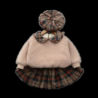 China ChengXi Toddler Girl Anti-Shrink Clothing Sets Long Sleeve Sweater And Plaid Skirts Sets Soft Children Fall Outfits 3 Piece Set for sale