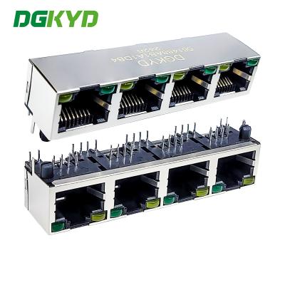 中国 4ポート RJ45 90度直線プラグコネクタ 8P8C ライトゴールドコーティング 6Uモジュラーソケット DGKYD561488AB1A1DB4 販売のため