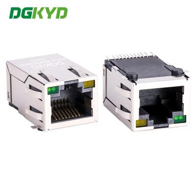 Κίνα Μεταλλικός προστατευμένος RJ45 PCB Connector SMT CAT5 Rj45 Μαγνητικός Jack, G / Y LED RJ45 θύρα Ethernet 100Mbps δίκτυο μετασχηματιστή KRJ-SM002NL προς πώληση