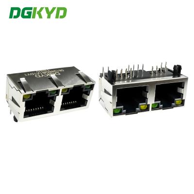 中国 ネットワークのLED DGKYD561288DB1A1DY1027のないモジュラー コネクター1X2のデュアル ポート8P8Cのイーサネット女性RJ45ジャック 販売のため